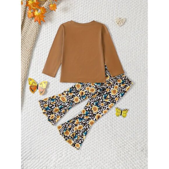 2PCS LOVE Print Pullover + Flora Print Flare Pants Set - Picture 2 of 3